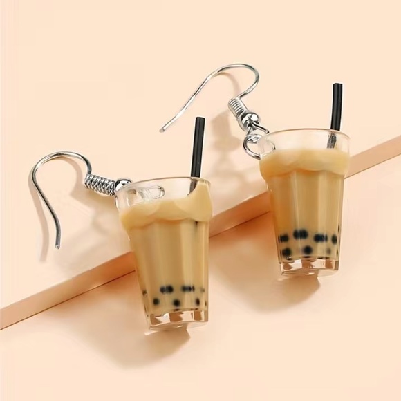 Boba Milk Tea Coffee Earrings Costume NWT - Picture 5 of 8